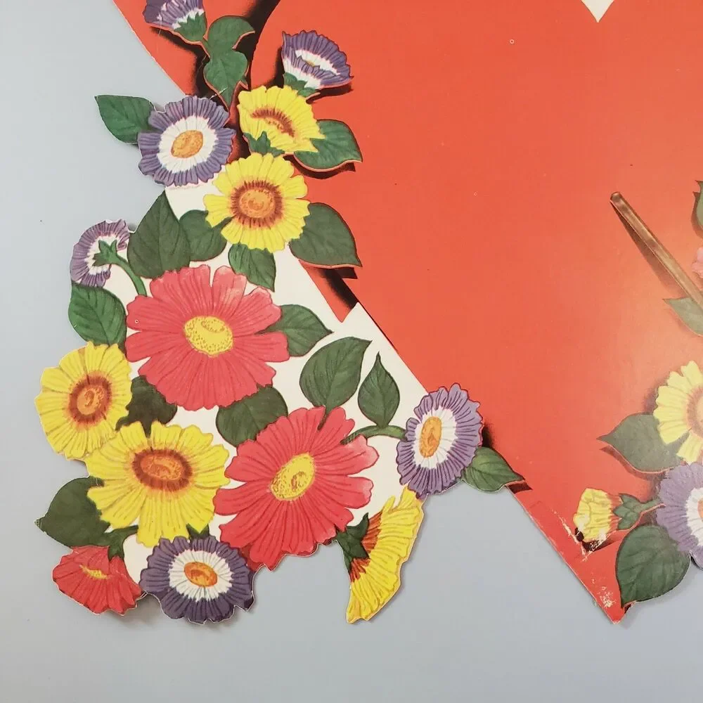 Valentine Heart Arrow Flowers Die Cut Paper Décor Double Sided Flocked Heart
